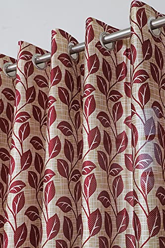 Image of Exporthub 2 Pieces Fancy Design Maroon Flowers Leaf Heavy Quality Polyester Eyelet Long Door Curtains -Length 9 Feet (EHSPR782 94)