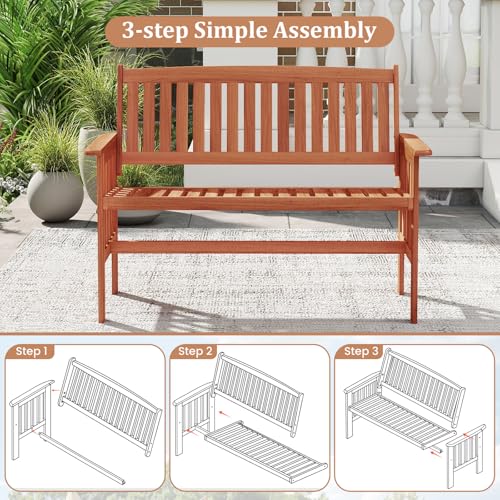 COSTWAY 2-Seater Garden Bench, Solid Wood Patio Loveseat Park Bench Chair, Outdoor Furniture Leisure Porch Seating for Balcony, Lawn, Backyard, Poolside (120 x 60 x 89cm) - Image 7