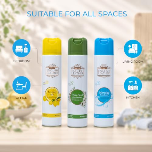 Image of Next Care English Leather Air Freshener Spray 220ml Each | Long Lasting Room Freshener for Home, Office & Car | Odour Eliminator (Morning, Lemon & White Floral)