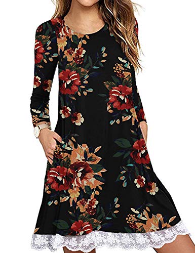 Halife Women's Summer/Fall Lace Hem T-Shirt with Short and Long Sleeves