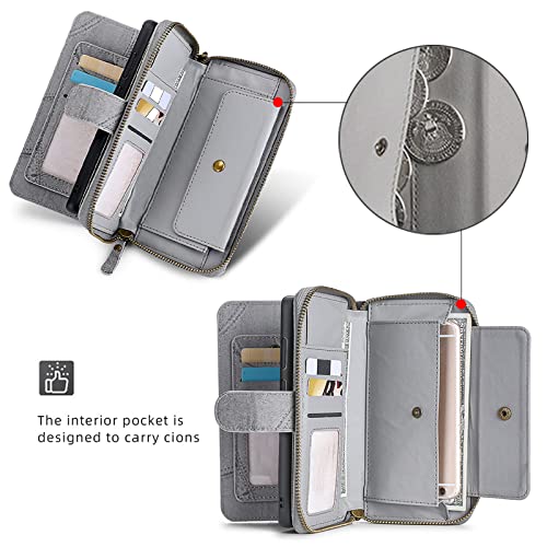 Funda tipo cartera para IP 14 Pro Max con tarjetero desmontable y correa gris 2