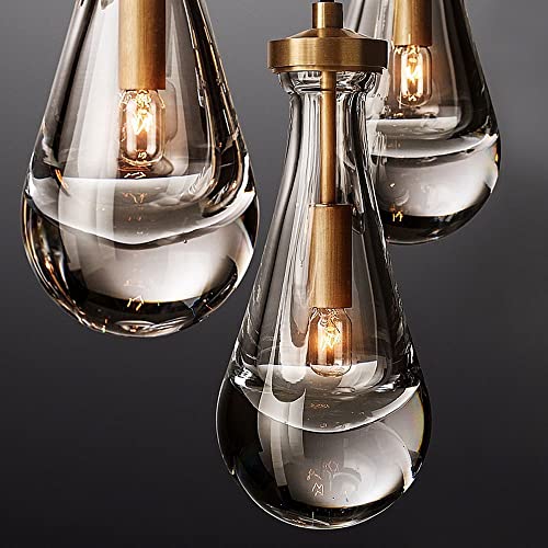 Lámpara colgante de cristal E14 regulable de latón cepillado para techo 7