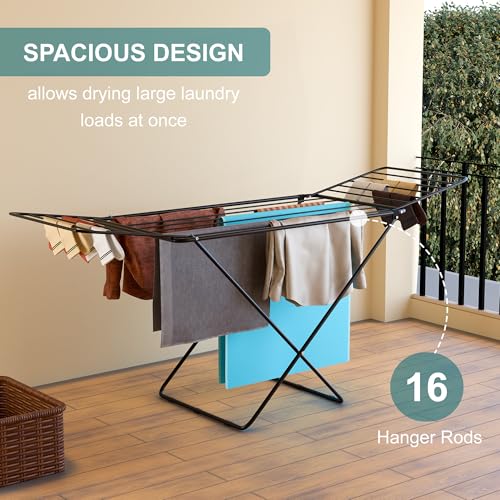 Image of Kuber Industries Extra Strong 5.8 Kg Foldable Metal Clothes Drying Stand for Indoor & Outdoor | Laundry Rack, Clothes Dryer Stand for Adult & Kid Cloth | Black