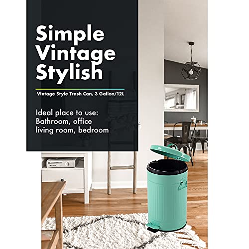 Image of Mint Green Trash Can with Lid, Turquoise Bathroom Bedroom Waste Basket Soft Close, Small Teal Garbage Can, Retro Vintage Home Office Trash Can, 12 Liter /3 Gallon, Glossy Mint Green