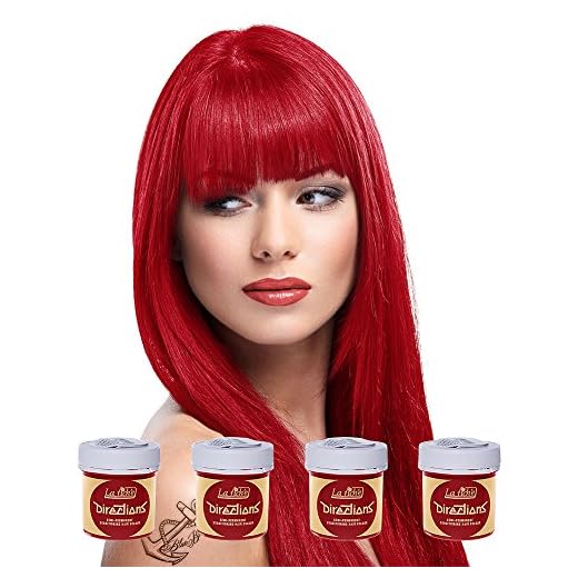 La Riché Directions Lot de 4 tubes de coloration semi-permanente pour cheveux 88 ml (Poppy Red)