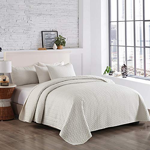 Merry Home Queen Size Quilt, 3-Piece Solid Quilts For All Season, Soft White Quilt Queen Bedding Cover Bedspread Set #TOP1