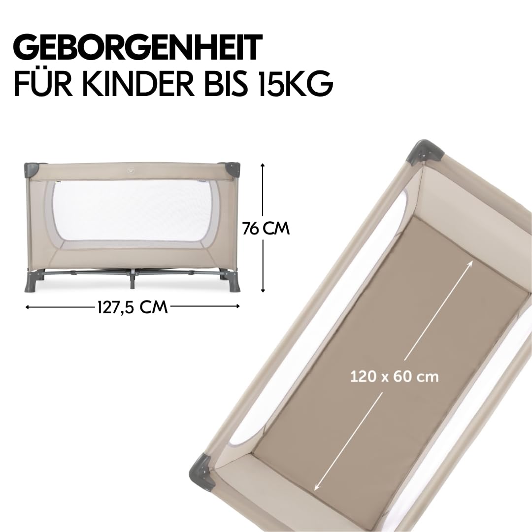 Hauck Baby Reisebett Set Dream N Play mit Alvi Komfort Matratze und Moskitonetz - faltbares Kinder Babyreisebett - Beige