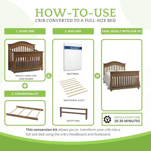 Image of Full-Size Conversion Kit Bed Rails for Dolce Babi Convertible Cribs - Solid Wood Rail - Toddler and Adult Bed Rail for Full-Size Beds - Essential Nursery & Baby Furniture (Harvest Brown)