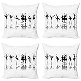 ABAKUHAUS Ballet Lot de Housses de Coussin en 4 pièces, Ballerinas on Stage de Danse, Impression Numérique Recto-Verso Moderne, 45 cm x 45 cm, Noir pâle Gris Blanc
