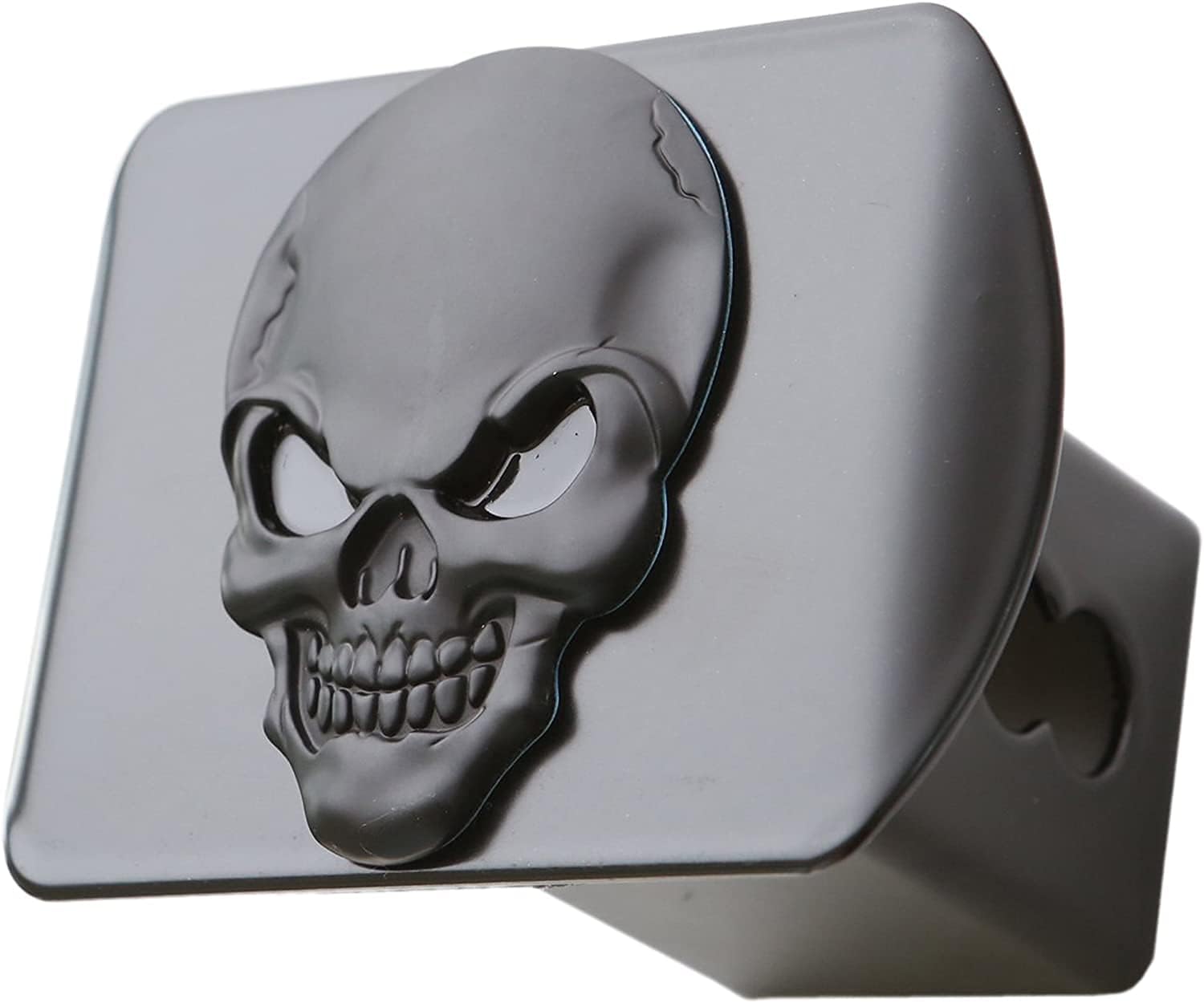 Metal Skull 3D Emblem Trailer Hitch Cover (Fits 2" Receivers, Black Red)