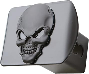 Metal Skull 3D Emblem Trailer Hitch Cover Fits 2" Receivers, Black
