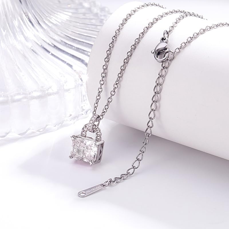 Colorless Cubic Zirconia Necklace with Ice Snowflake Cut for Women, Dainty Solitaire Pendant Hypoallergenic Gift for Her, Stainless Steel 18"+2" Chain - Image 2