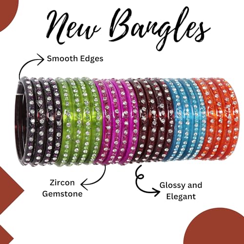 Image of NMII Fancy Glass Bangle Set For Women & Girls | Kada Bangles For Daily Use | Kaanch Ke Kade | Multicolor Kada Set | Chudi For Women | Fancy Women's Bangles For Wedding, Party & Gift