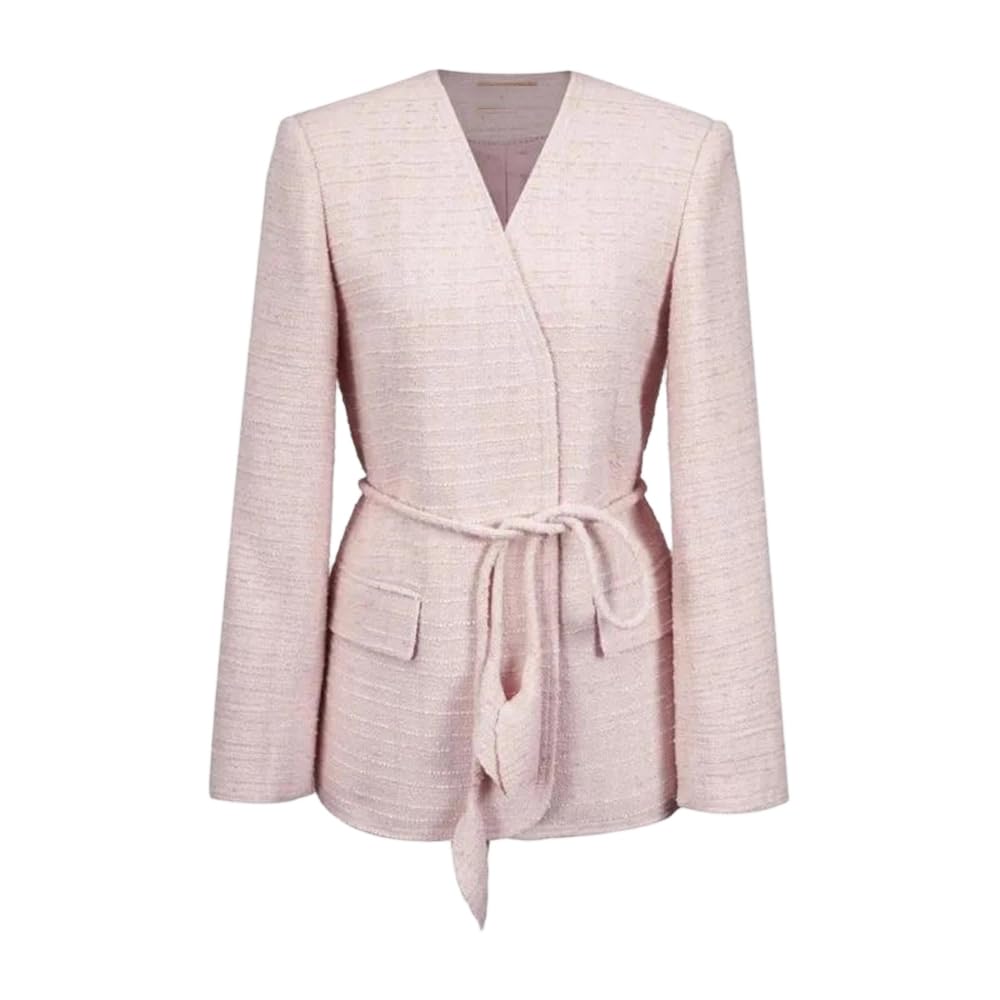 Womens V-Neck Tie-Drawstring Tweed Blazer Lightweight Long-Sleeved Business Blazer