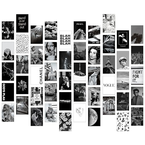 Image of Thepaper9store Paper9store Pack Of 50 Aesthetic Wall Collage Kit - 4?6 Inches Self Adhesive Wall Posters For Bedroom, Living Room, Office A6 Size (Black & White)