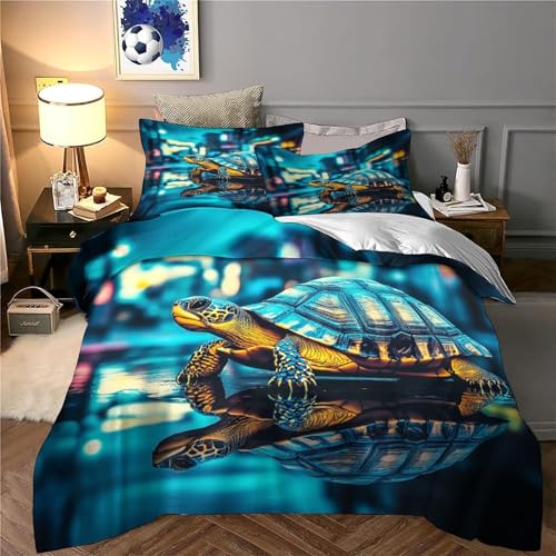 Housse de couette tortue 3D lit double 200x200 en microfibre