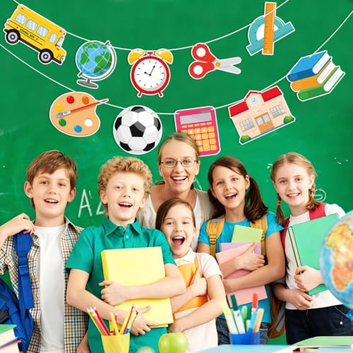Image of Back To School Banner First Day of School Banner Paper Garland Decorations for Teacher Preschool Office Home Classroom Decor Photo Backdrop Party Favors