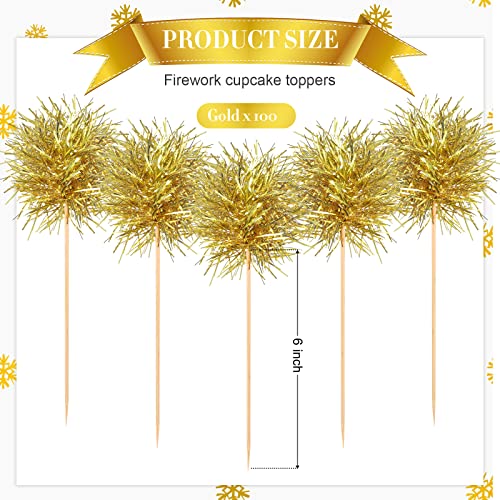 100 Pcs Firework Cupcake Topper Graduation Cupcake Toppers Foil Frill Toothpicks Tinsel Toothpicks Holiday Graduation Independence Day New Year Party Celebrations Decorations (Gold) #TOP1