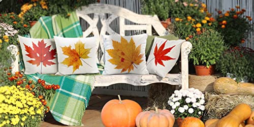 All Smiles Fall Pillow Covers 18X18 Set Of 4 Decorative Thanksgiving Autumn Kitchen Home Decor Cushion For Porch Couch,Outside Outdoor Harvest Decorations Maple Leaves #TOP1