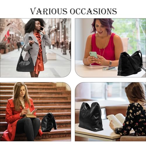 Image of Soft PU Leather and Suede Tote Bag Shoulder Bag for Women - Large Capacity Hobo Bag with Interior Pockets, Black