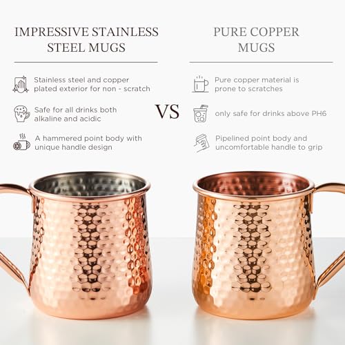 KITESSENSU Moscow Mule Mugs Set of 2 | 18 oz Hammered Copper Mugs with Straws Keep Cocktails Well-Chilled | Copper Cups for Drinking Cocktails | Home Bar Accessories - Thumbnail 4