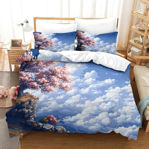 Parure de lit 3 pièces 3D fleur de cerisier microfibre premium - 3