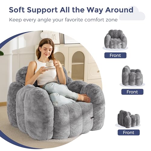Image of MAXYOYO Bean Bag Chair, Cloud Shaped Bean Bag Sofa for Adults, Soft Stuffed Lazy Floor Sofa with Supportive Filling, Comfy Single Couch for Living Room, Bedroom, Apartment, Dark Grey
