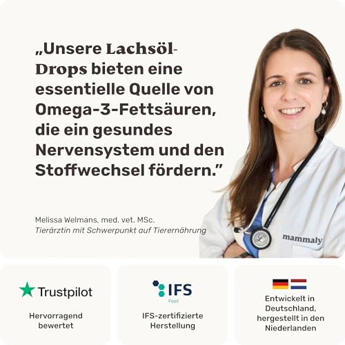 Lachsöl Drops für Hunde - 60 Leckerli (110g) von mammaly - Mit Lachs, Vitamin D & Omega 3 für Haut und Fell/Skin & Coat, Fellpflege & Hautpflege - Kann bei Haarausfall unterstützen für deinen Hund