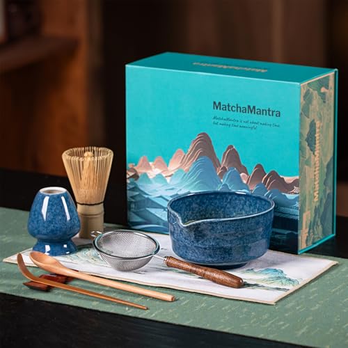 Matchamantra Premium Matcha Ceremony Set – Complete 9-Pcs Ritual Kit – Presented in Luxury Magnetic Gift Box, Perfect for Gifting or Self-Care (Gem Blue)