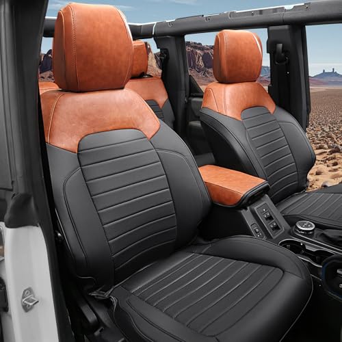 Mabett Full Protector Seat Covers Without Molle Panel fit Ford Bronco 2021-2026 (Black & Brown 4-Door with Felt)