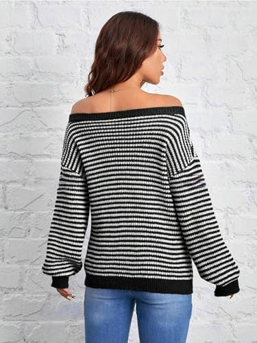 Image of ZAFUL Sweaters for Women Off Shoulder Knit Sweater with Long Sleeve Loose Pullover Jumper Tops