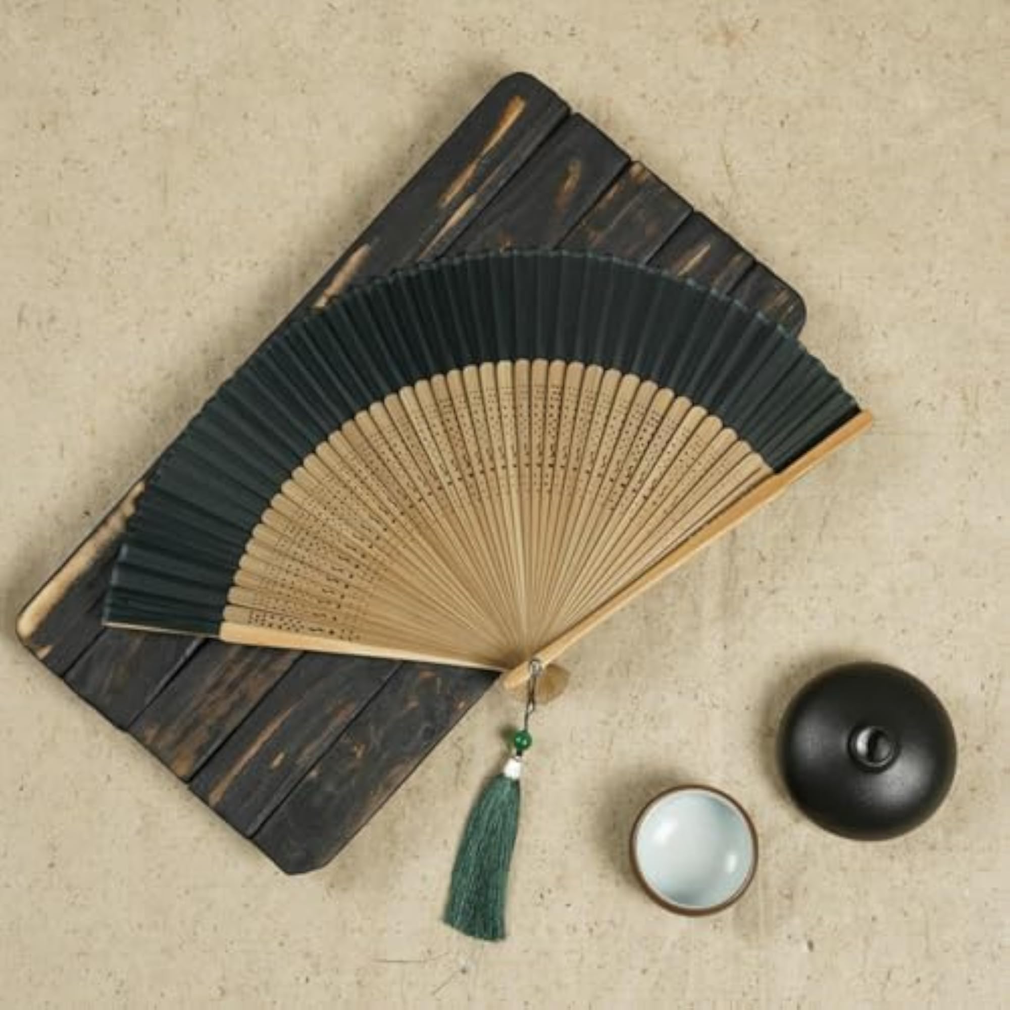 2x Folding Hand Held Bamboo Silk Fans for Party Performance