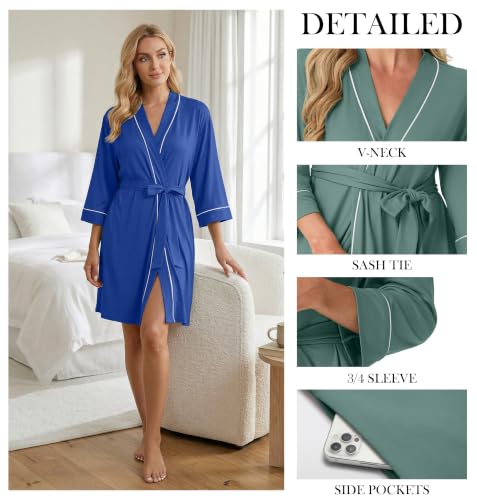 Image of PrinStory Womens Robe Knee Length Soft Knit Bathrobe S-2XL