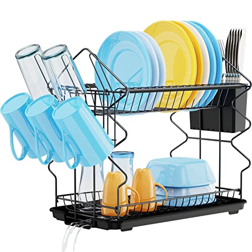 Gslife Stainless Steel 2 Tier Dish Rack With Drainboard Utensils Holder And 2 Tier Small Dish Drainer, Bundle Sales, 2 Packs #TOP5