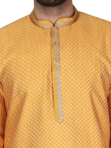 Image of SKAVIJ Men's Brocade Silk Embroidered Kurta Pajama Set Thread Work Festive Party Ethnic Dress