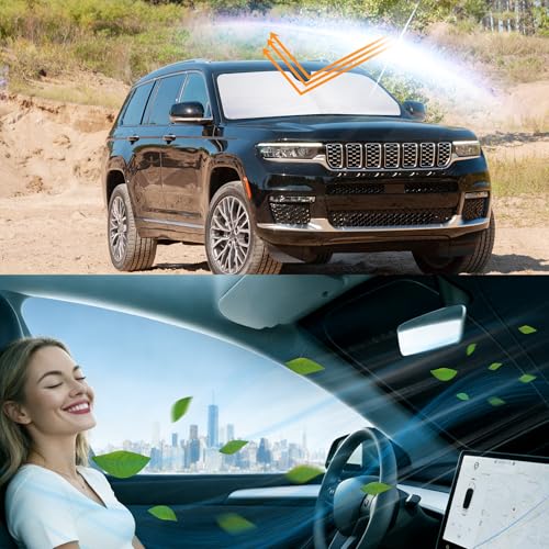 Image of Windshield Sun Shade for 2011-2026 Jeep Grand Cherokee | Full covered for windshield, Block UV Rays, Heat Reduction, Easy to install, Keeps Car Cooler