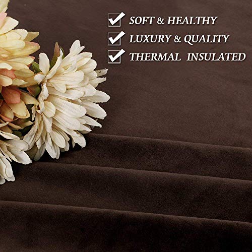 Image of RYB Home Velvet Curtains 63 inches Long - Super Soft Room Darkening Thermal Insulating Window Drapes for Bedroom Living Room Dining Backdrop, W 52 x L 63 inch, Chestnut, 2 Panels