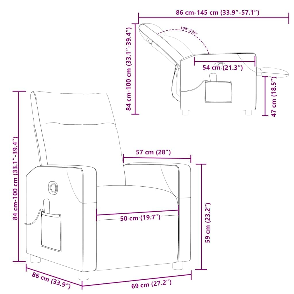 Massagesessel Creme Stoff mit 6-Punkt-Vibrationsmassage, verstellbare Rückenlehne bis 135 Grad, Metall und Holzgestell, Komfortabler Lounge Sessel für Wohnzimmer, Büro und Ruhezone