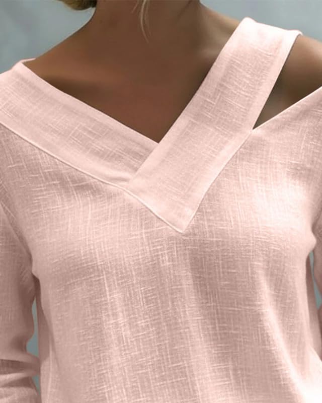 Women's Off-The-Shoulder V-Neck T-Shirt Stylish Long Sleeve Regular Fit Spring Fall Casual Daily Top