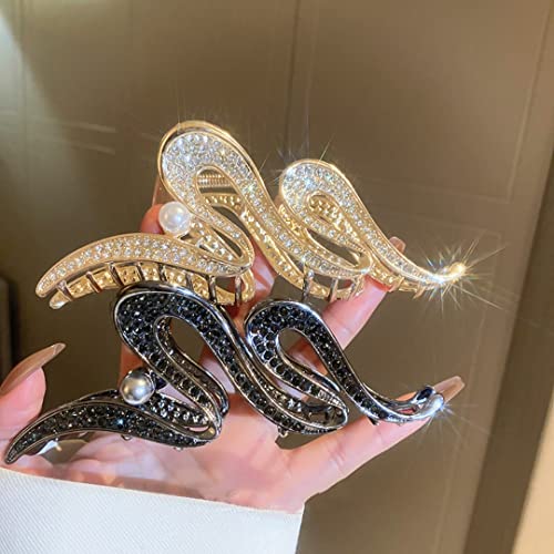 5.2Inch Large Hair Clips For Thick Hair, 2 Pcs Rhinestone Metal Hair Claw Clips Pearl Nonslip Big Gold Hair Clamps Wave Claw Hair Clips For Women And Girls Thicker Hair Strong Hold Hair Clips #TOP1