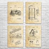 Farming Patent Posters Set of 4 (8x10), Farmer Gift, Farmhouse Decor, Tractor Blueprint, Agriculture Art, Farm Wall Art Vintage Paper