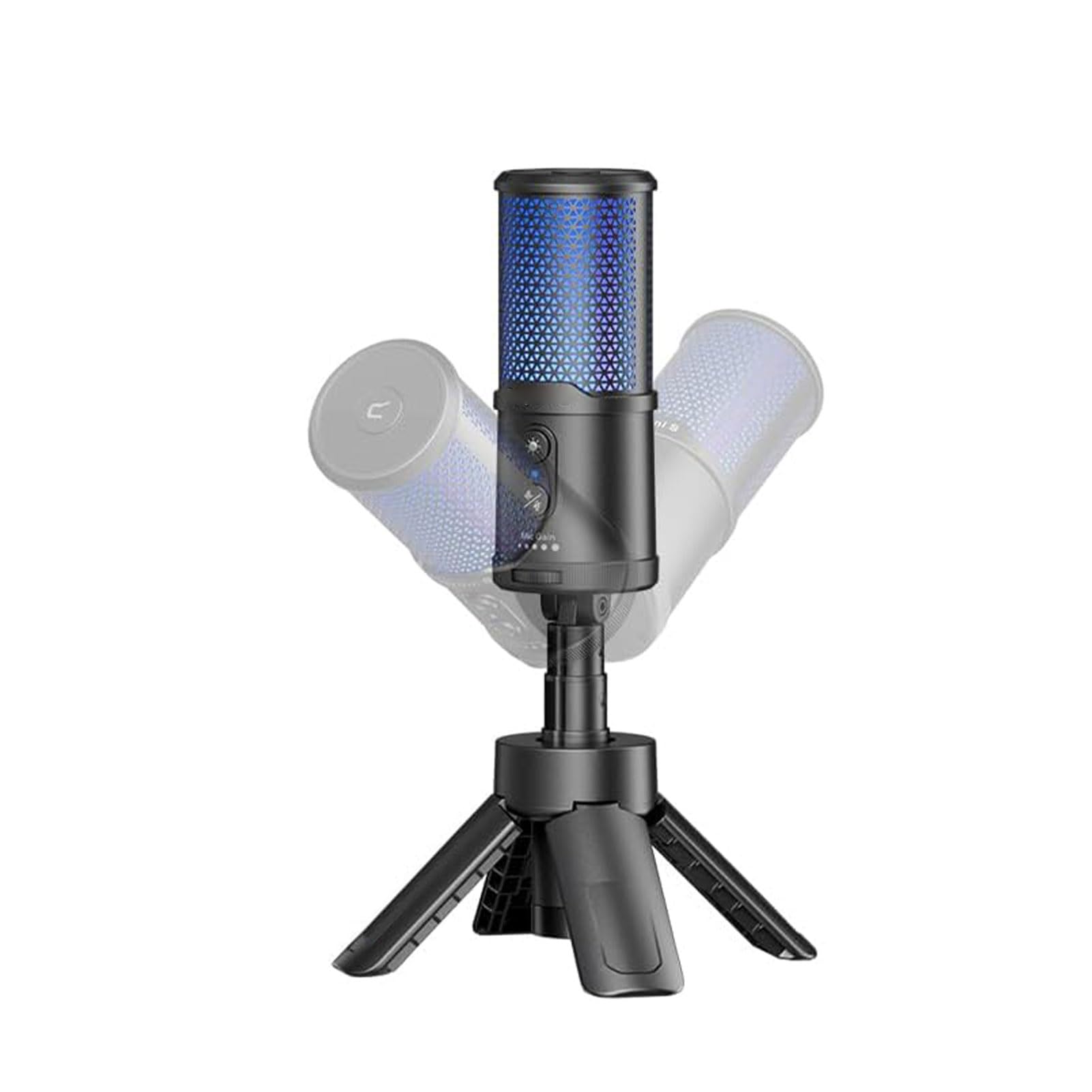 Microfono a Condensatore USB con Riduzione del Rumore AI e Monitoraggio in Tempo Reale per Streaming e Podcasting, Supporto Regolabile, 48kHz, 12,7 Once
