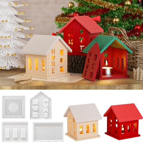 Broviti XH-559 4Pcs Art House Shape Resin Silicone Molds 3D Micro Doll House Epoxy Casting Molds cover