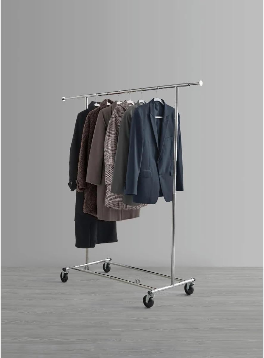 J&V TEXTILES Adjustable Rolling Garment Rack, 50.5 to 74.1 L x 21.5 W x 56.4 to 66.5-Inch H