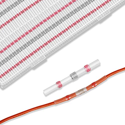 Ginsco 200 PCS 22-18 AWG Solder Seal Heat Shrink Wire Connector Kit Waterproof Connector Kit with Case Red