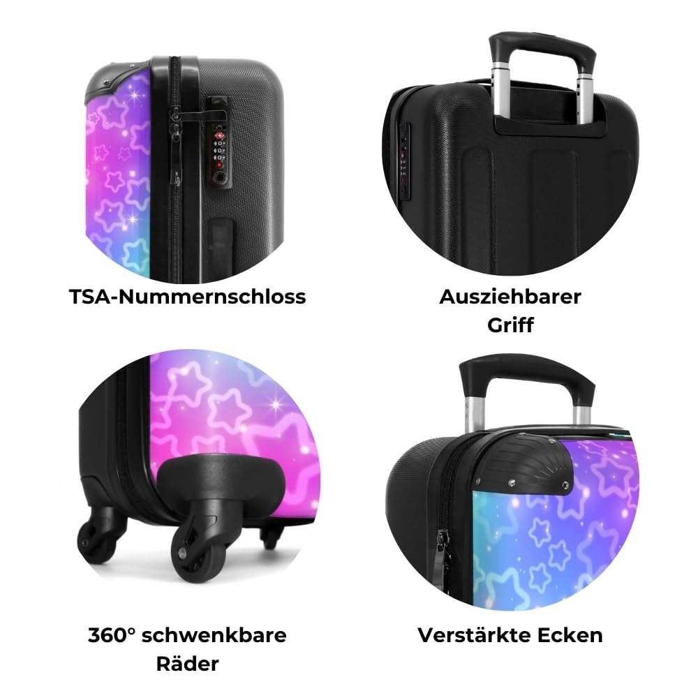 NoBoringSuitcases.com Kinderkoffer Mädchen, Reisetrolley Mit Rollen, Kinder Reisekoffer, Kindertrolley, Koffer Mädchen, Handgepäck Koffer, Handgepäck 55x40x20 cm (Sternenmuster - Lila-Rosa)