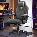 SONGMICS HOME Gaming Chair, Ergonomic Computer Chair with Footrest, Video Game Chair with Headrest, Cotton-Linen Fabric, Adjustable Height, Dove Grey OBG072G02