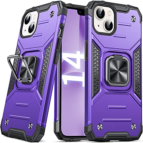 Image of Anqrp Heavy Duty Case for iPhone 13 /14 Case with Enhanced Ring Holder Grip Stand, Military Grade Shockproof Rugged Drop Protective Silicone Hard Slim iPhone 13 /14 Phone Case Cover,Purple