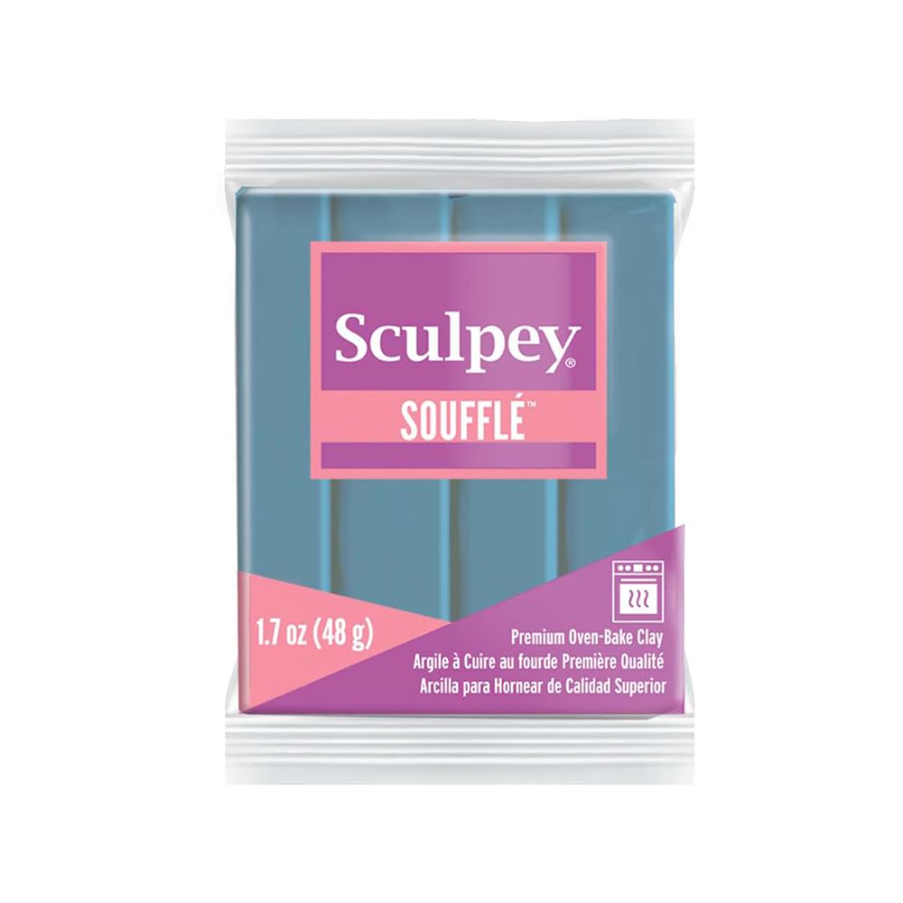 Polyform Sculpey Soufflé Polymer Oven-Bake Clay, Bluestone, Non Toxic, 1.7 oz. bar, Great for jewelry making, holiday, DIY, mixed media and more! Premium light-weight oven bake clay.