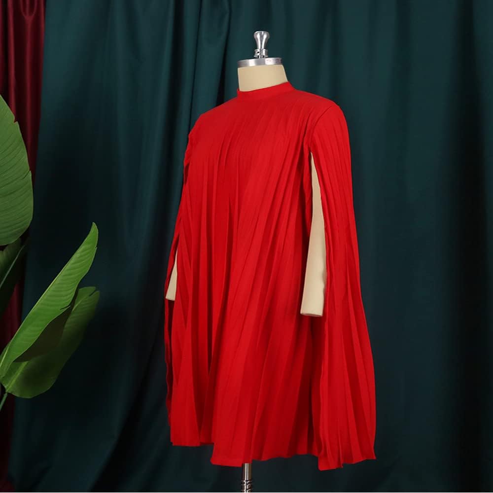 AOMEI Women's Stand Collar Pleated Cape Sleeve Loose Knee Length Dress Plus Size - Image 4